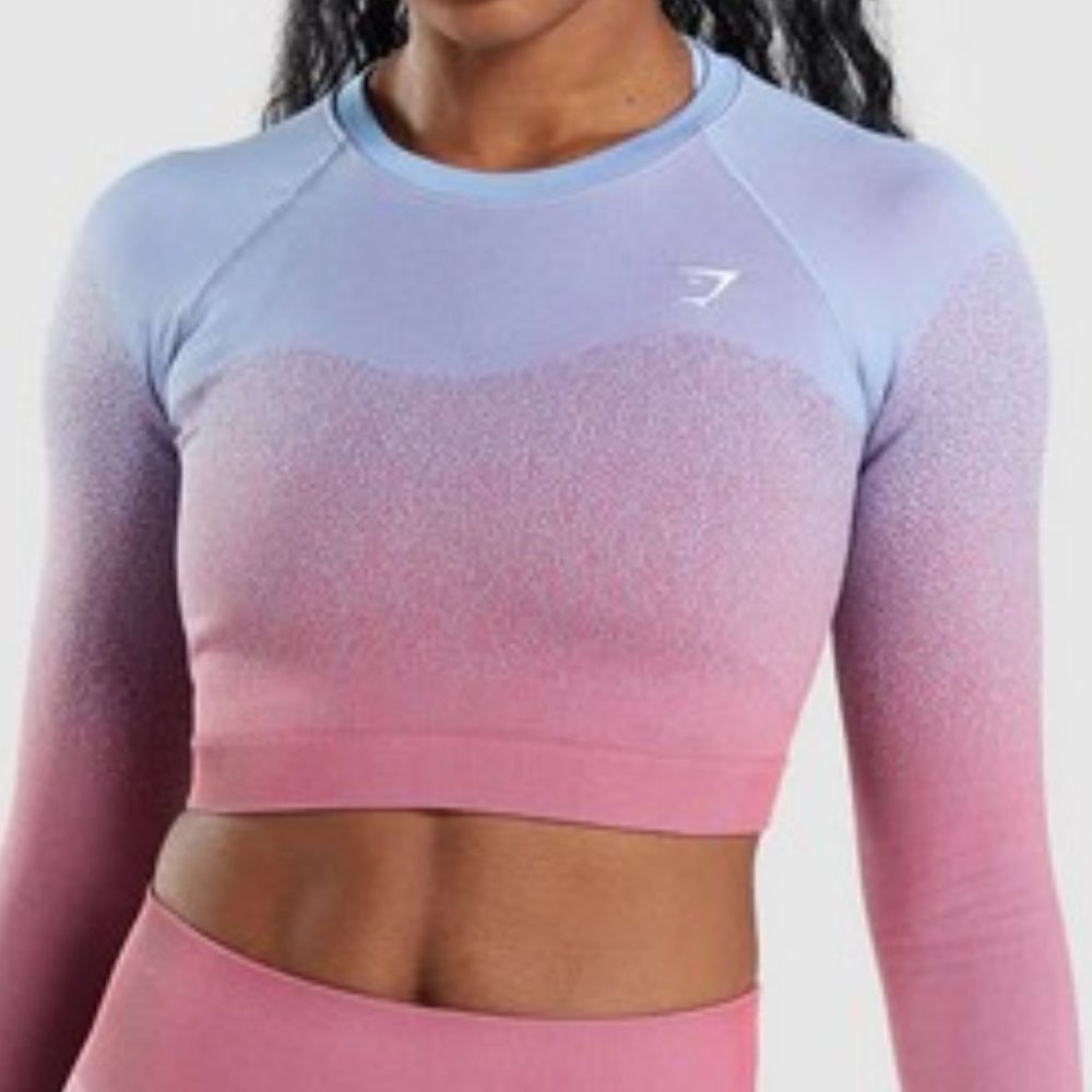 Gymshark Adapt Ombre Long Sleeve Crop Top - Rose Pink / Light Blue Large